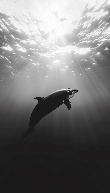 Foto gratuita la balena in natura in bianco e nero