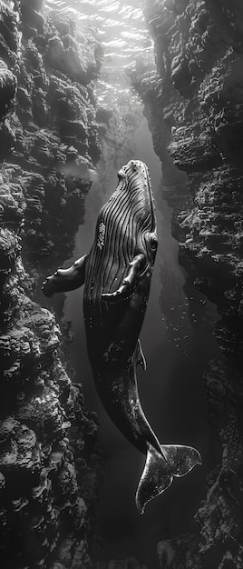 Foto gratuita la balena in natura in bianco e nero