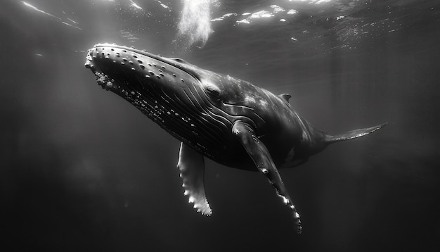 Foto gratuita la balena in natura in bianco e nero