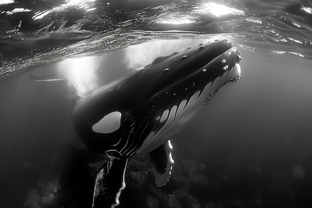 Foto gratuita la balena in natura in bianco e nero