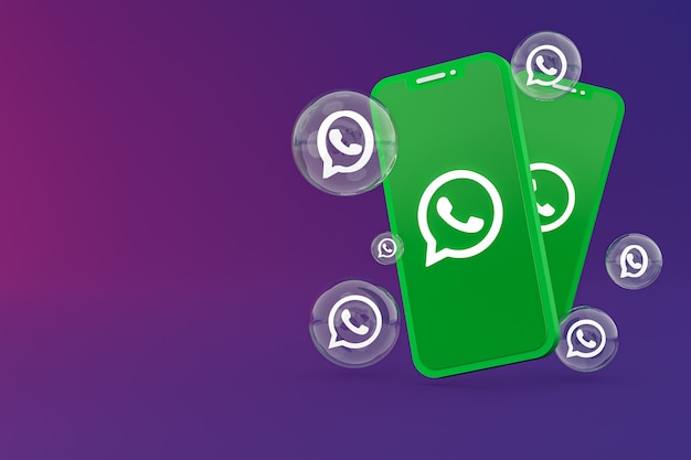 Whatapps icon on screen smartphone or mobile phone 3d render on purple background