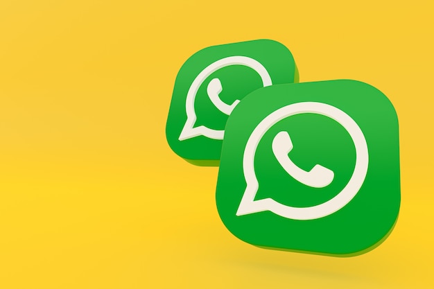 Значок зеленого логотипа приложения whatsapp 3d визуализации на желтом фоне