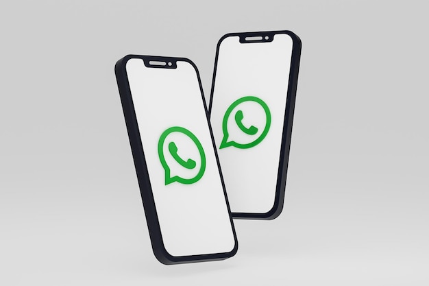 Значок whatsapp на экране смартфона или мобильного телефона 3d визуализация Premium Фотографии