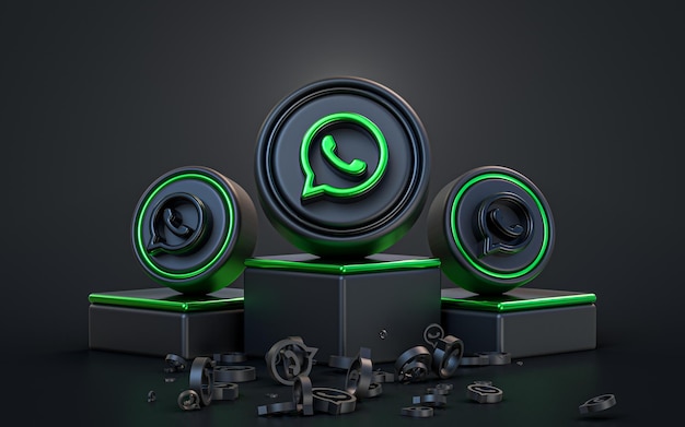 Whatsapp знак 3d рендеринг абстрактный вид темный реалистичный знаковый фон со сценой подиума