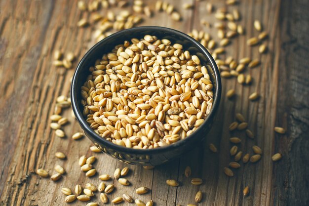 Wheat Grains in bowl and Wheat popcorn in bowl, Wheat Seed rustic