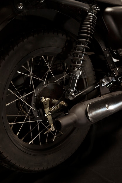 Wheels of a cafe racer style motorbike