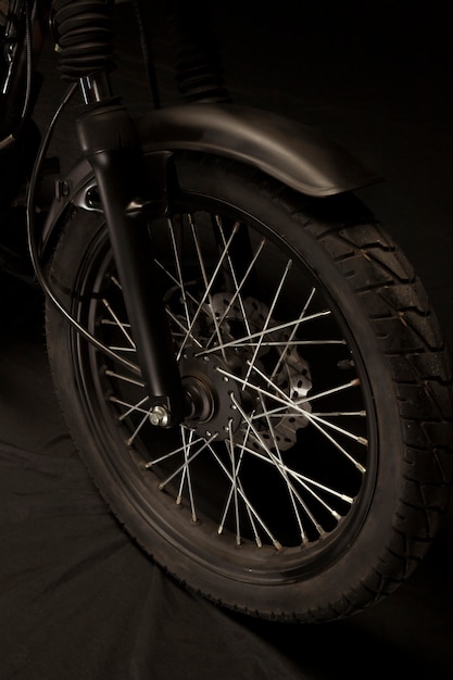 Wheels of a cafe racer style motorbike