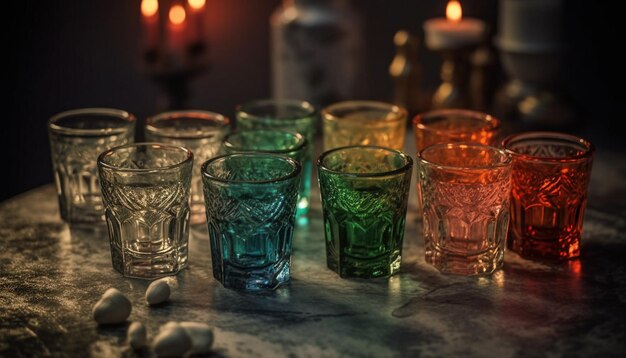 無料写真 人工知能によって生成された暗いバーのテーブル上のウィスキーグラス