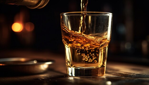 Whiskey glass reflects luxury elegance and the night social event generated by artificial intelligence