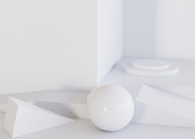 White ball and geometric shapes background