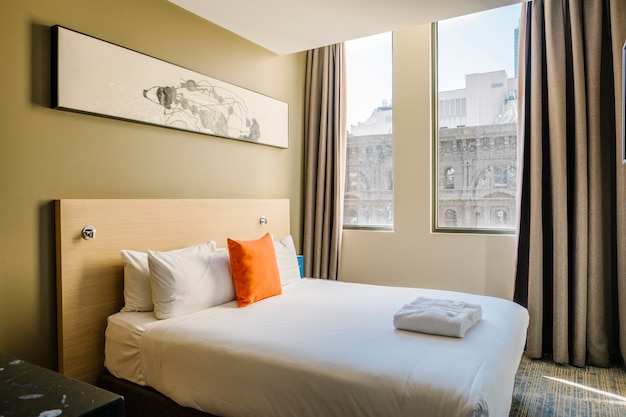 white bedroom in hotel