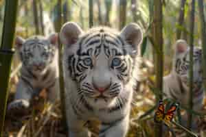 Бесплатное фото Белый бенгальский тигр в дикой природе