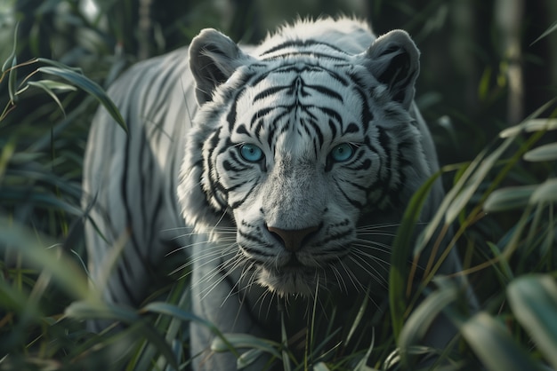 Free photo white bengal tiger in nature