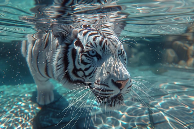 Free photo white bengal tiger in nature