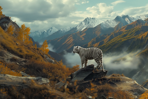 Free photo white bengal tiger in nature