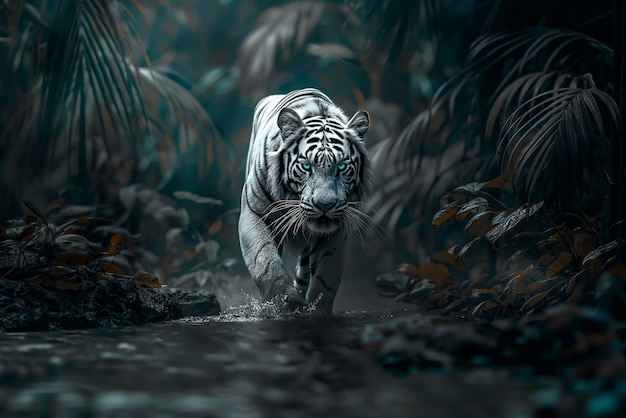 Free photo white bengal tiger in nature