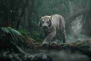 Free photo white bengal tiger in nature