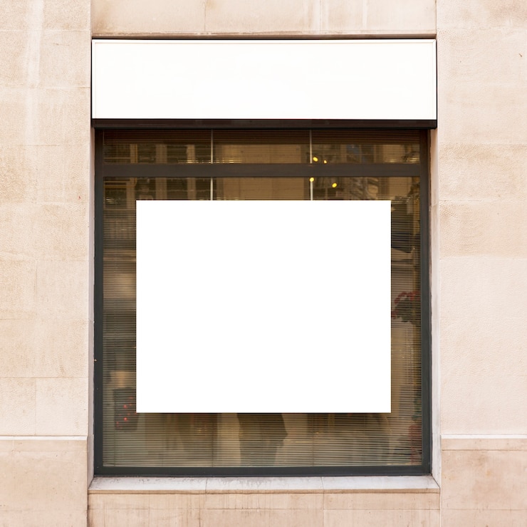 Free Photo white billboard in shop window