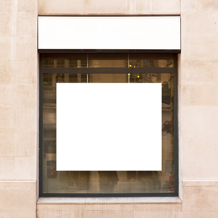Free Photo white billboard in shop window