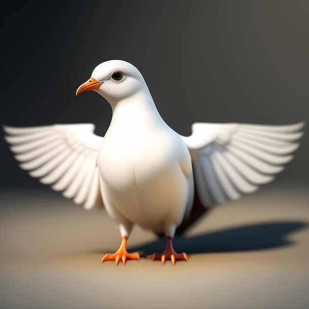 Free photo a white bird with orange beaks and orange feet stands with its wings spread.