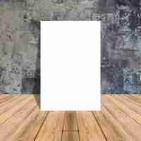 Free photo white blank poster in concrete wall and tropical wooden floor room,template mock up for your content.
