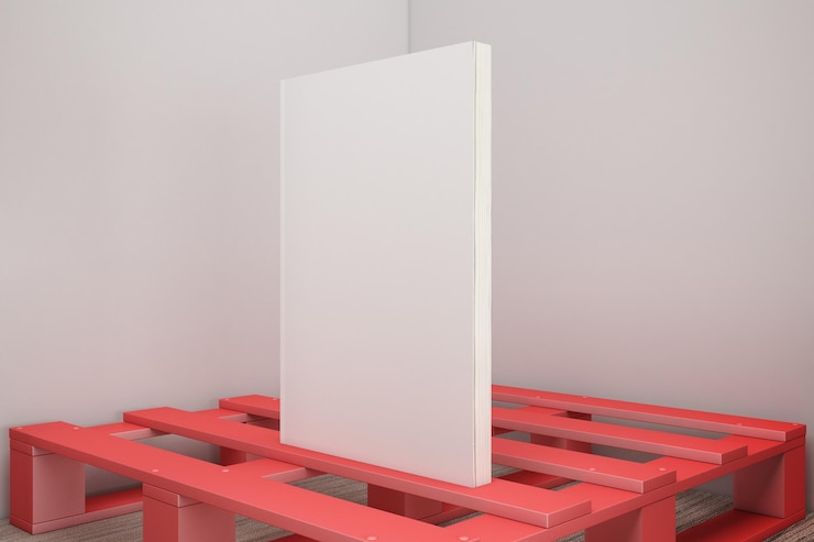 Free Photo white board standing on a red pallet in a studio setting