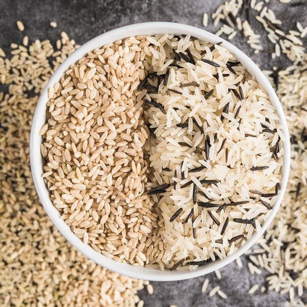 White bowl with various sorts of rice