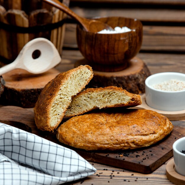 White bread on wooden board