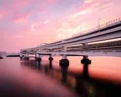 Free photo white bridge over the river, odaiba kaihin koen, tokyo