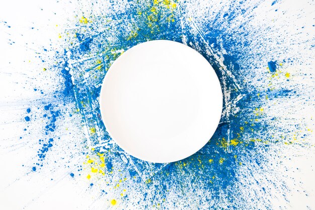 White circle on azure and yellow bright dry colors