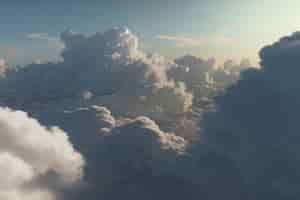 Бесплатное фото Белые облака и голубое небо из окна самолета, вид на фон cloudscape