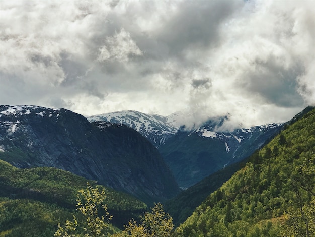 Le nuvole bianche coprono splendidi fiordi della norvegia