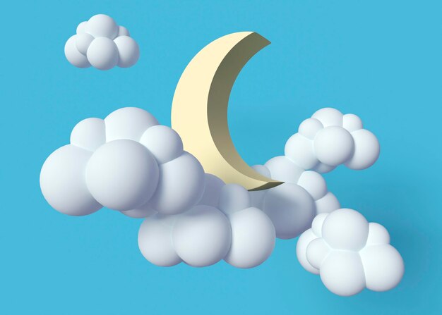 White clouds and moon arrangement