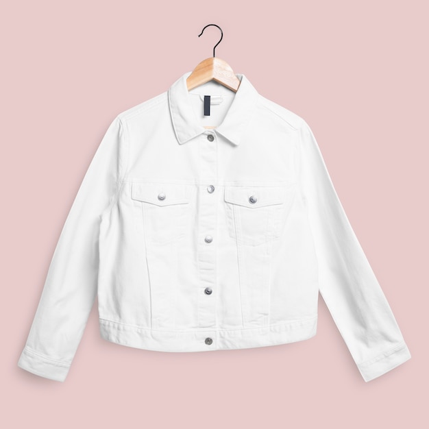 Free photo white denim jacket front view streetwear fashion