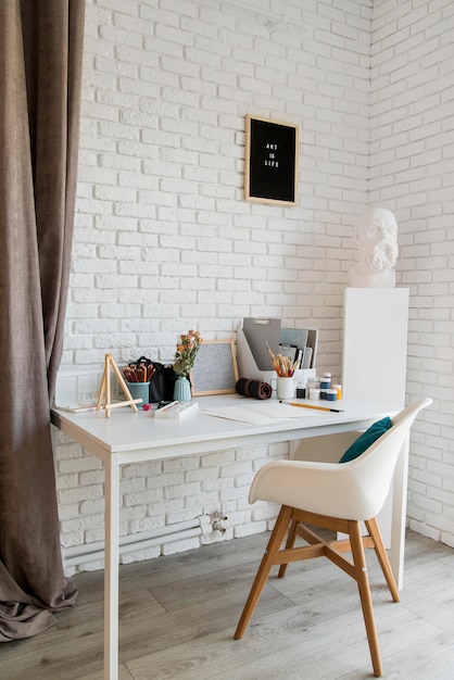 White desk for art supplies