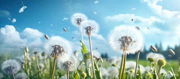 White fluffy dandelions AI generated image