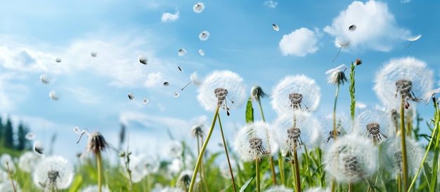 White fluffy dandelions AI generated image