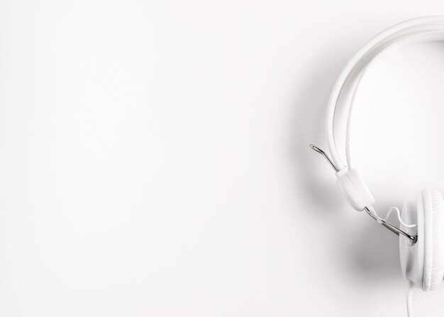 White headphones with copy space