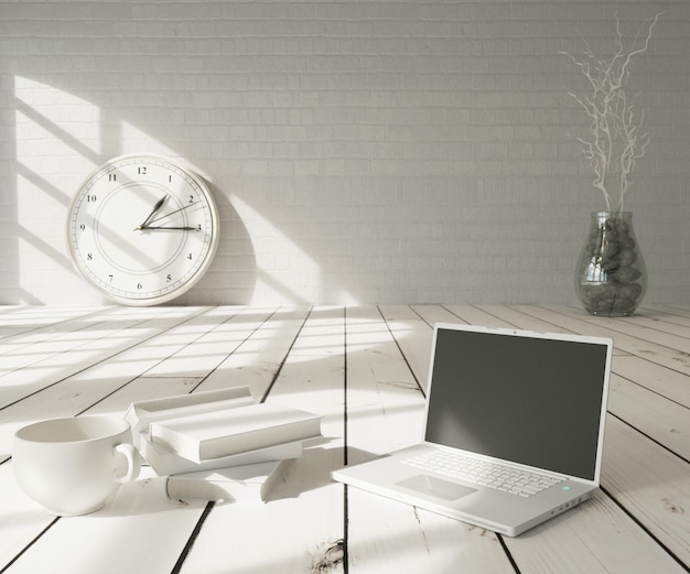 white interior and computer