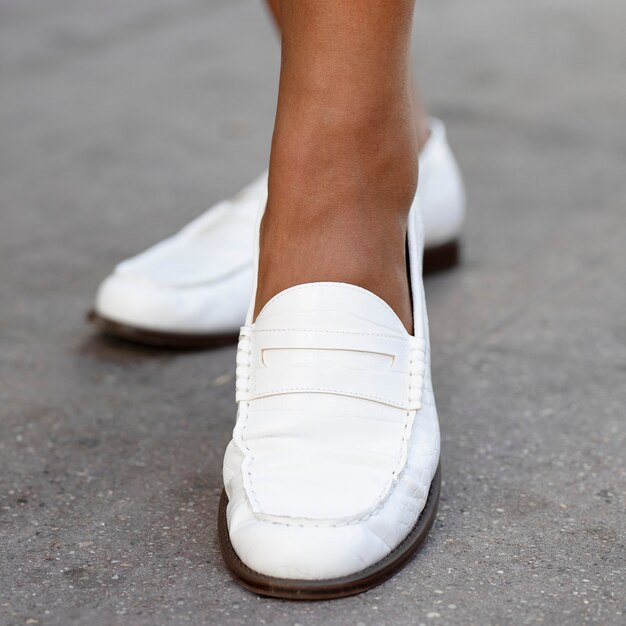 White leather loafers shoes women’s fashion