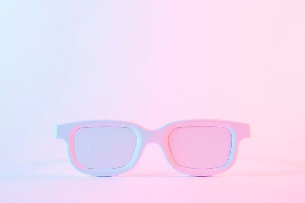 White painted eyeglasses against pink background