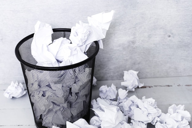 White paper in the trash can