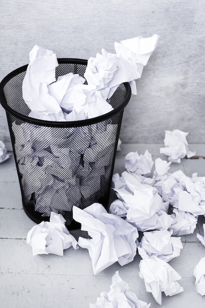 White paper in the trash can