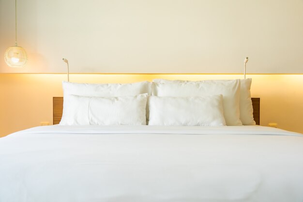 White pillow and blanket on bed decoration interior of bedroom