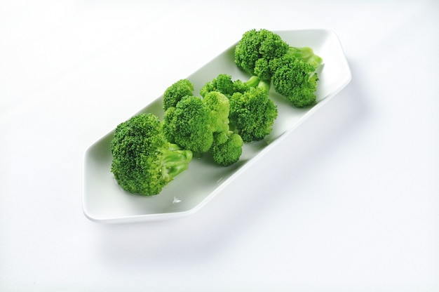 White plate with fresh broccoli - perfect for a recipe article  or menu usage