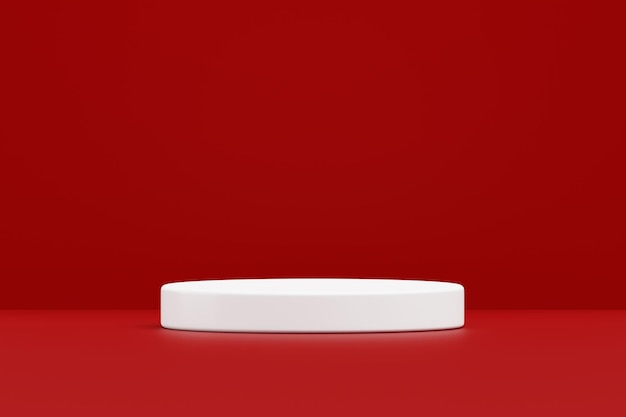 無料写真 白い表彰台シリンダー幾何学的台座最小限のプラットフォーム製品プレゼンテーション ディスプレイ ショールーム赤い背景 3 d