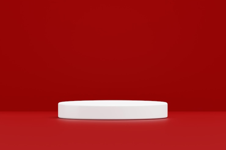 Free Photo white podium cylinder geometric pedestal minimal platform product presentation display showroom on red background 3d