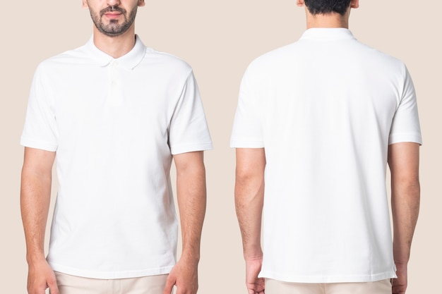 White polo shirt men’s casual business wear rear view