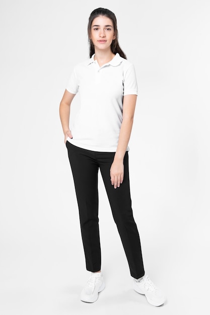 Белая рубашка-поло женская повседневная деловая одежда на все тело