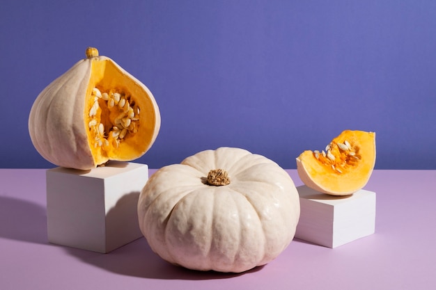 Free photo white pumpkins arrangement high angle